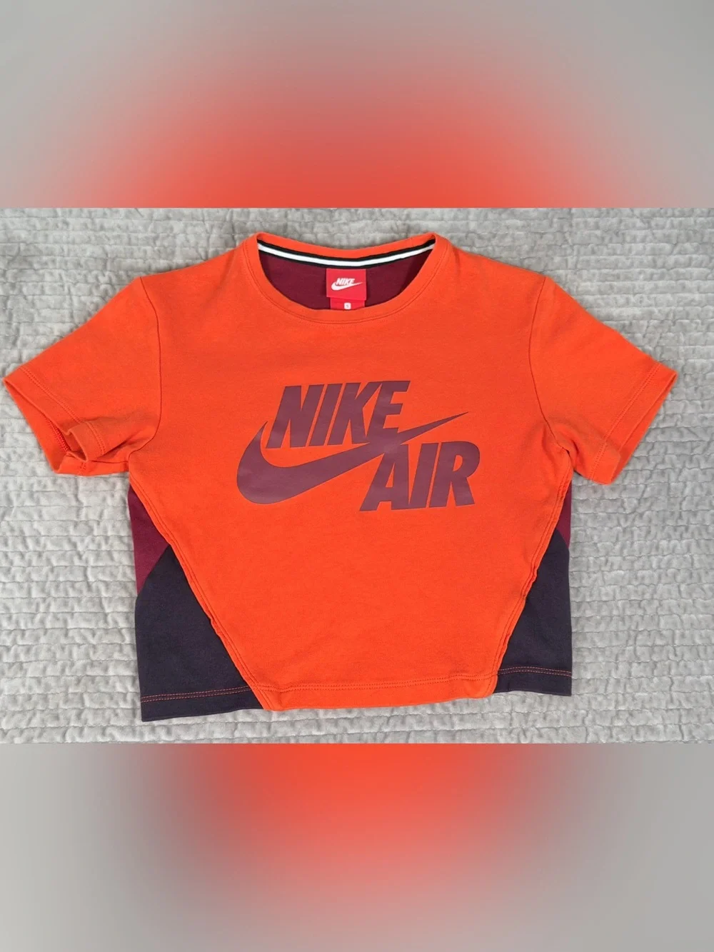 NIKE Air Women's Orange Burgundy Crop Top Size‎ Small Colorblock Streetwear Tee